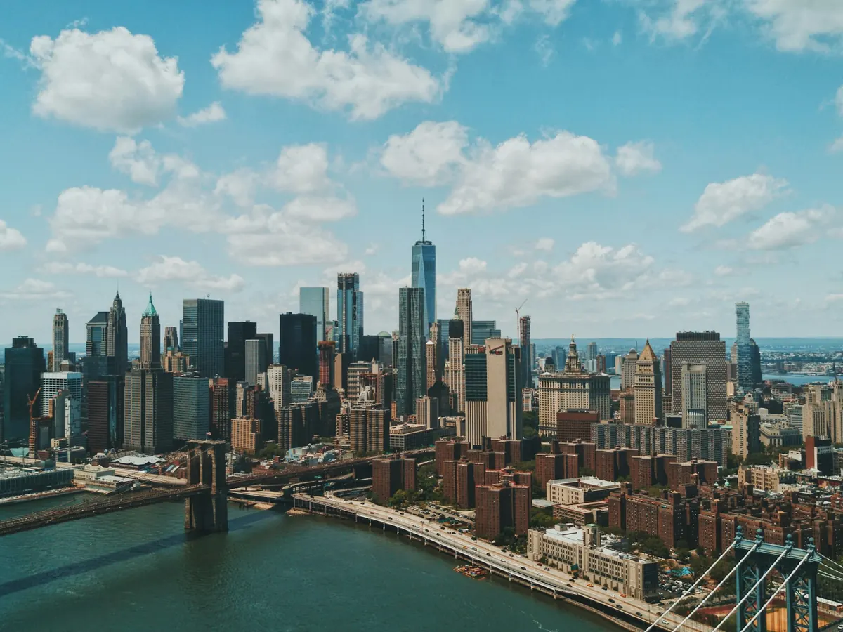 Lower Manhattan and the Brooklyn Bridge seen from the air